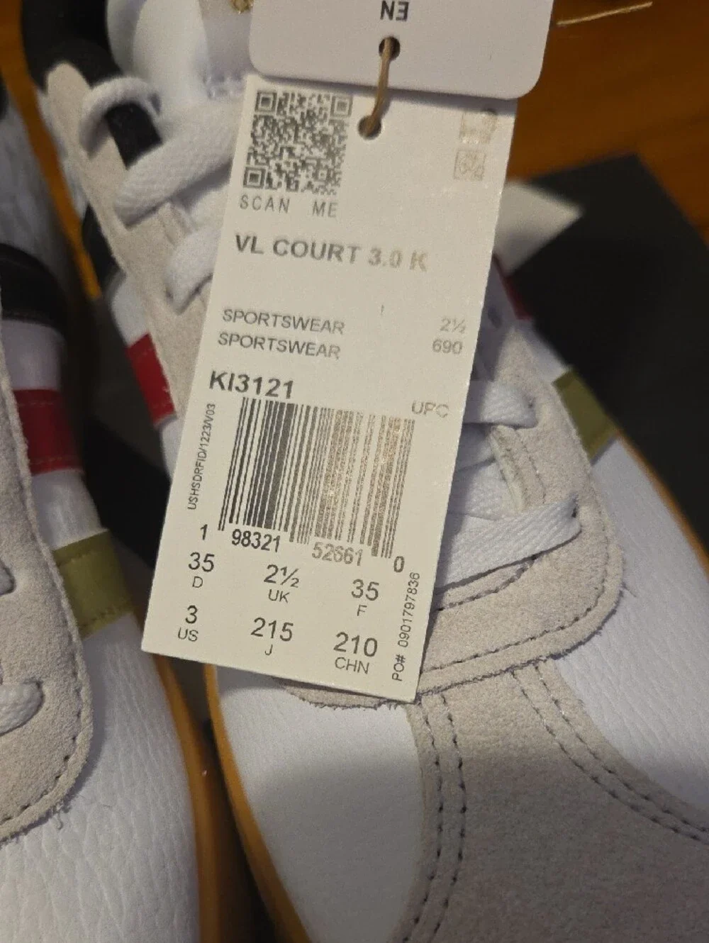 adidas VL Court 3.0 K Sneakers - White with Red & Black Accents
